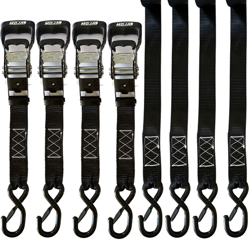 1.6" x 15' Ratchet Tie-Down Set  (Pack of 4) , Closed Hook (Lifetime Warranty) MOJAB OFFROAD