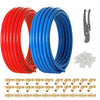 3/4" 2 x100ft, 200ft PEX-A Tubing (Blue & Red), 3/4" Brass Expansion Elbow & Tee &Coupler (30 PCS), 3/4" Expansion Rings (100 PCS), Pipe Cutter (3/4" ) Plumbingsell