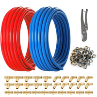 1/2" 2 x100ft, 200ft PEX-B Tubing (Blue & Red), 1/2" Barb Crimp Brass Fittings (30 PCS), Cinch Clamps (100 PCS) Plumbingsell