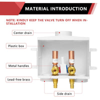 1/2" PEX Crimp (F1807) Inlet, Washing Machine Outlet Box, Single Control Valve, Copper Water Hammer Arrestor Plumbingsell