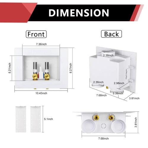 1/2" PEX Crimp (F1807) Inlet, Washing Machine Outlet Box, Single Control Valve, with SS Hammer Arrestor Plumbingsell