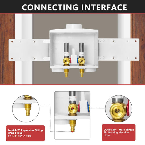 1/2" PEX Crimp (F1807) Inlet, Washing Machine Outlet Box, Single Control Valve, with SS Hammer Arrestor Plumbingsell