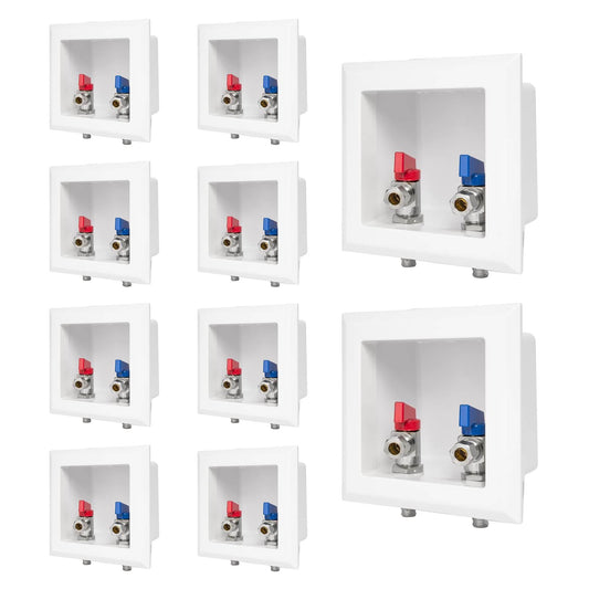 10 Pcs 1/2" PEX Crimp (F1807) Inlet, Faucet Outlet Box, with Installed 1/4 Turn Ball Valve
