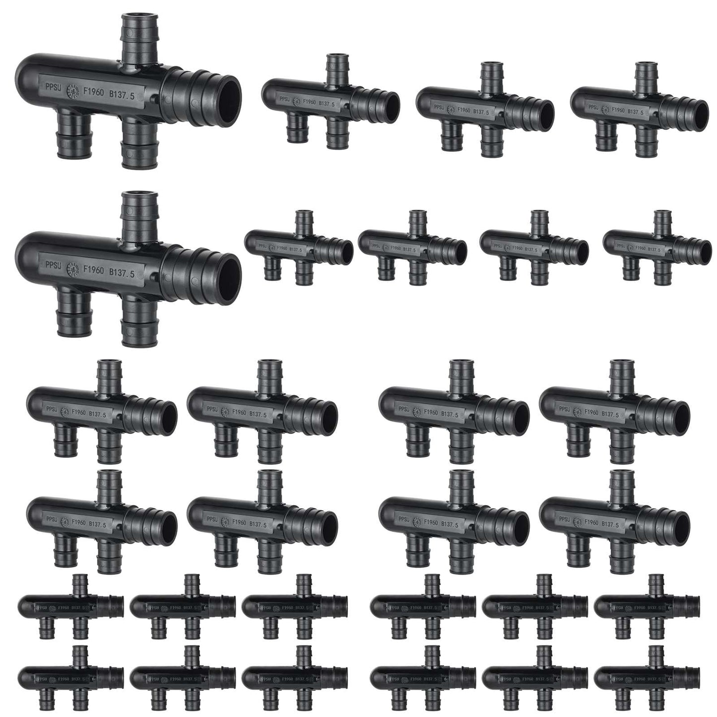 30 Pcs PEX A Expansion 3/4" x 1/2" Opposing Closed Manifold (3 Port) Wholesale