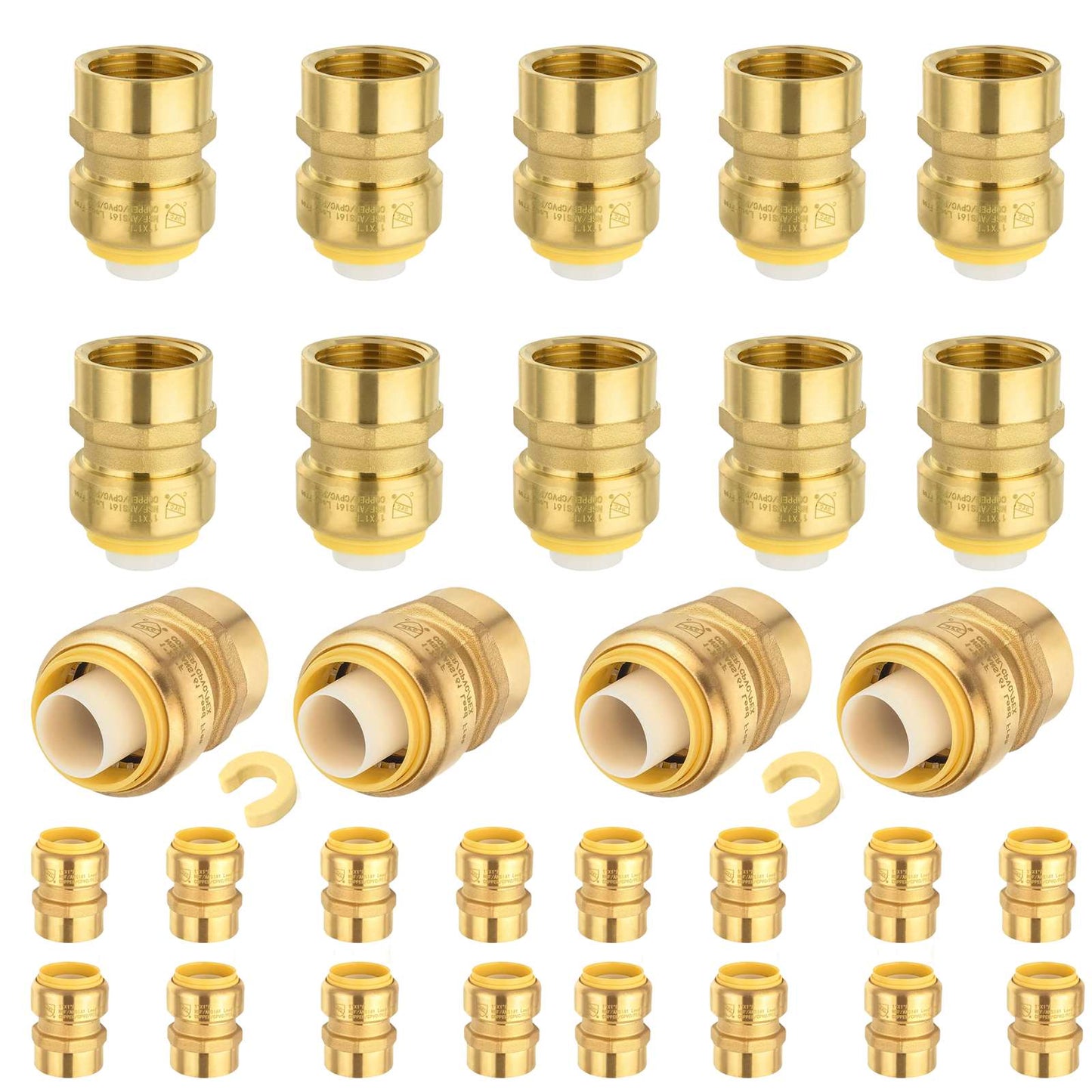 30 Pcs 1/2" x 1/2" F Push FIt Female Adapter