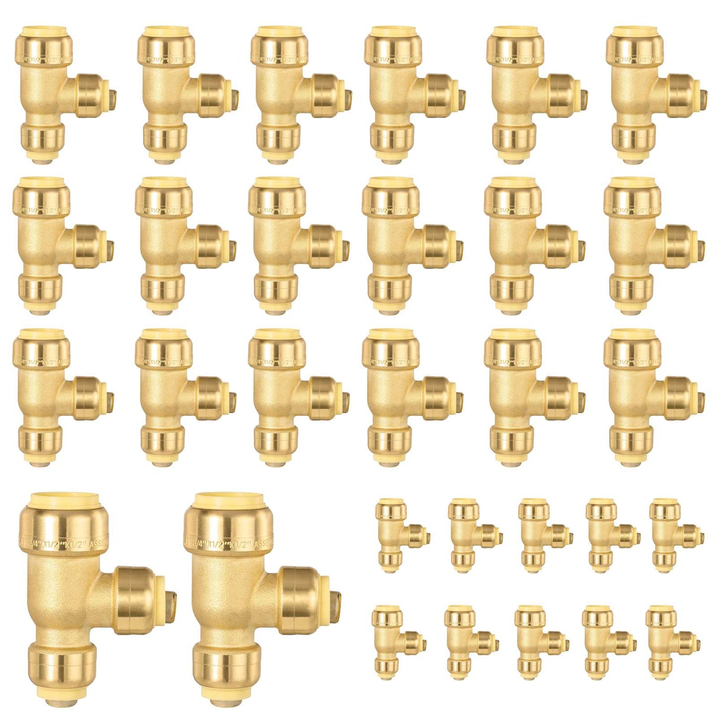 30 Pcs 3/4" x 1/2" x 1/2" Push Fit Tee