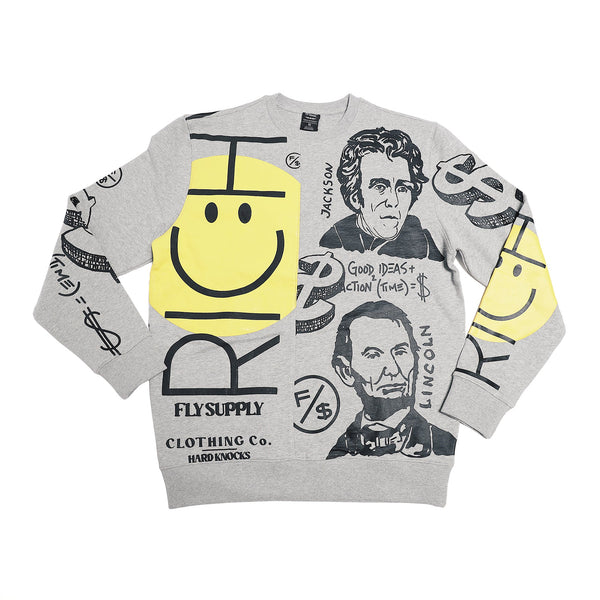 Fly Supply Co Fly Supply Co New Rich Crewneck Sweater (Heather Grey)