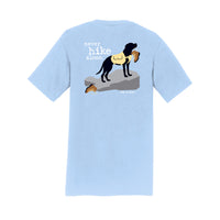 Dog is Good Dog is Good T-shirt: Never Hike Alone (Light Blue)