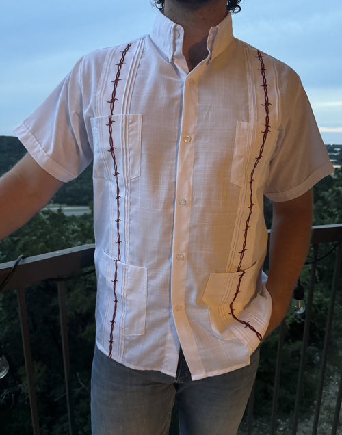 American Duke Apparel Company Guayabera - Maroon Barbed Wire