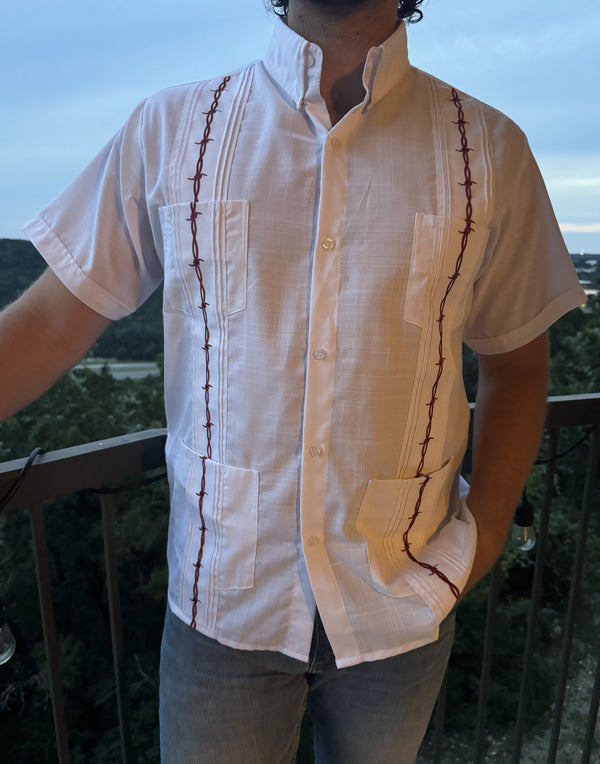 American Duke Apparel Company Guayabera - Maroon Barbed Wire