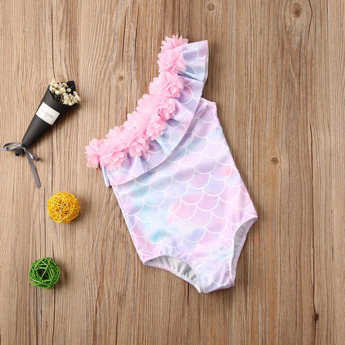 Lioraitiin 1-5Years Toddler Baby Kids Girls Bikini Ruffles One Shoulder Swimsuit Swimwear Bathing Suit Girl Clothing