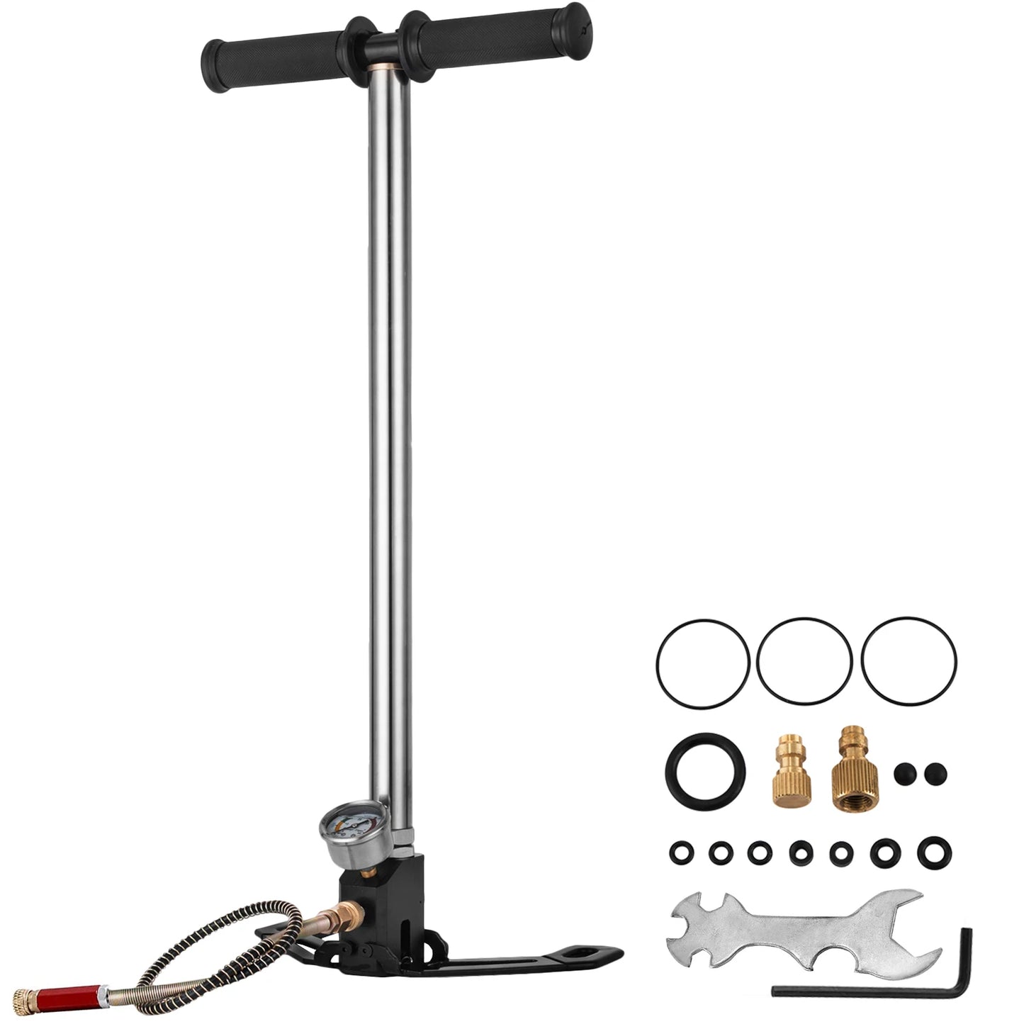 VEVOR 3 Stage PCP Pump 30MPa 4500PSI W/ Pressure Gauge Air Hand Stirrup Pump for Pistols, Rifles, Air Guns, Car Bicycle Hunting