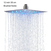 Luxury Chrome  LED  Rainfall Shower Head Stainless Steel Square Color Changing Lights Shower head Water Flow Generates