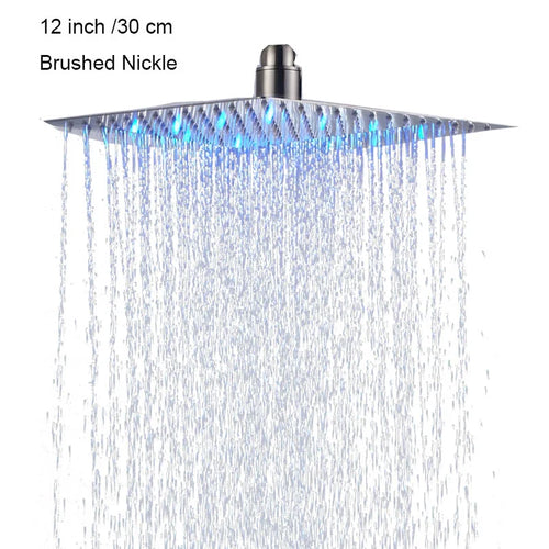 Luxury Chrome  LED  Rainfall Shower Head Stainless Steel Square Color Changing Lights Shower head Water Flow Generates