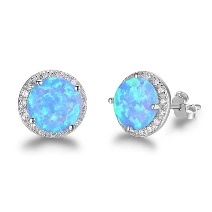 10mm Blue Opal Stone 925 Sterling Silver Stud Earrings Ocean Style Fashion Earrings for Women Gift for Her (Jewelora EA102018)