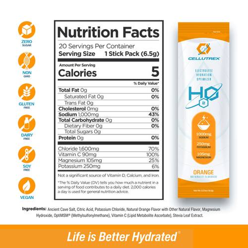 H2O ELECTROLYTES™ - Orange | Zero Sugar Electrolyte Powder Cellutrex