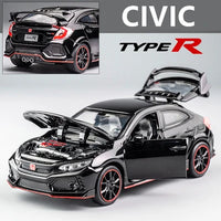 1:32 HONDA CIVIC TYPE R Alloy Sports Car Model Diecasts & Toy Vehicles Metal Car Model Sound and Light Collection Kids Toy Gift