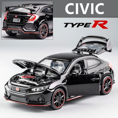 1:32 HONDA CIVIC TYPE R Alloy Sports Car Model Diecasts & Toy Vehicles Metal Car Model Sound and Light Collection Kids Toy Gift