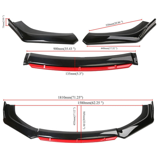 Areyourshop 4PCS Universal Car Front Bumper Lip Body Kit Splitter Spoiler Diffuser Protector Auto Parts