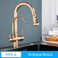 Quyanre Matte Black Filtered Crane For Kitchen Pull Out Spray 360 Rotation Water Filter Tap Three Ways Sink Mixer Kitchen Faucet EzBuyCo