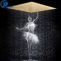 POIQIHY Ultrathin Golden Shower Head 16" Stainless Steel Rainfall Shower Faucet Head Bathroom Black Large Flow Showerhead Faucet