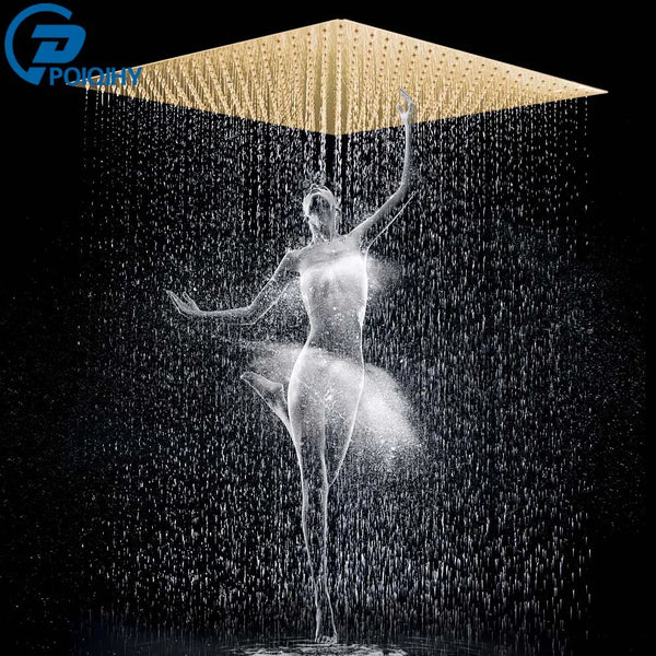 POIQIHY Ultrathin Golden Shower Head 16" Stainless Steel Rainfall Shower Faucet Head Bathroom Black Large Flow Showerhead Faucet