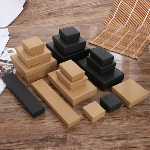 12pcs Cardboard Jewelry Set Box for Ring Necklace Rectangle Tan Black 5X5X3cm 7x9x3cm 9x9x3cm Travel Jewelry Organizer Case