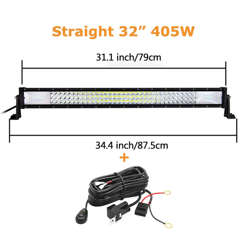 Curved/Straight 22 32 42 52inch 675W 540W Led Light Bar Driving Lights 7D 3-Rows Offroad Truck SUV ATV Tractor Car Boat