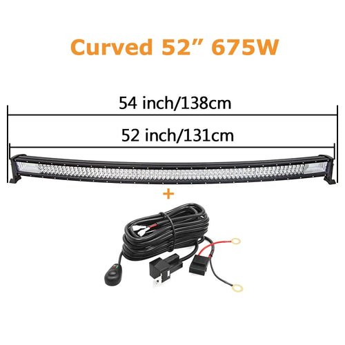 Curved/Straight 22 32 42 52inch 675W 540W Led Light Bar Driving Lights 7D 3-Rows Offroad Truck SUV ATV Tractor Car Boat
