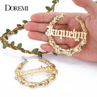 DOREMI Stainless Steel Bamboo Hoop Earrings Customize Name Earrings Bamboo Style Custom Hoop Earring With Statement Words Number