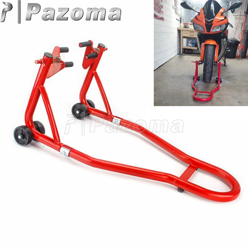 Red Steel Motorcycle Stand Paddock Lift Front Wheel Support Frame For Honda Suzuki Yamaha Kawasaki BMW Dual Sport Street Bikes