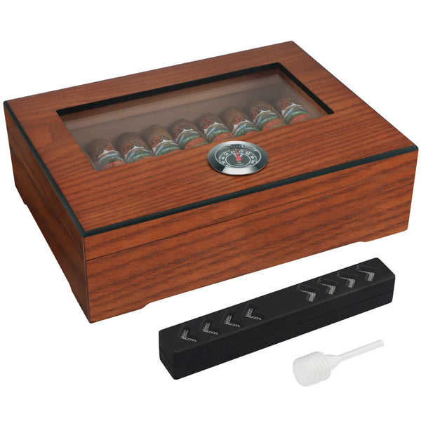 Xifei Cigar Humidor Box W/ Hygrometer Humidifier Portable Smoking  Accessories Glass Window Cigarette Cedar Wood Case