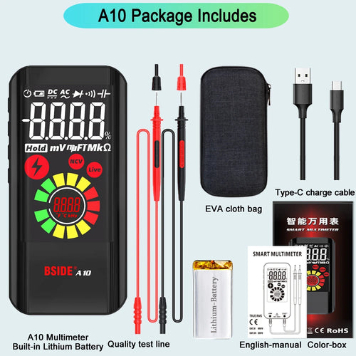 BSIDE Profesional Digital Multimeter Smart 9999 EMF Multitester DC AC Voltage Capacitor Ohm Diode Live Electric Tester USB charg