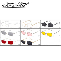 Vintage Small Narrow Rectangle Sunglasses Women Men Brand Red Clear Lens Skinny Slim Wire Retro Hip Hop Sun Glasses Shades OM522