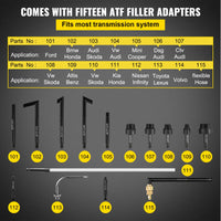 VEVOR Transmission Fluid Pump ATF Fluid Transfer Filler 7.5L with Control Valve & 15 Common Adapters Kit for Oil Replacement