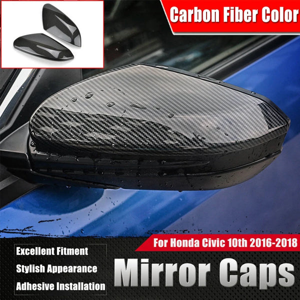 Fit For HONDA Civic 10th 2016 2017 2018 2019 Rearview Mirror Caps Horn Shape ABS Side Wing Mirror Cover Car Accessories