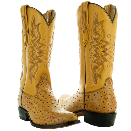 Soto Boots Men's Mantequilla Ostrich Print Cowboy Boots (H7002)