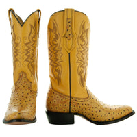 Soto Boots Men's Mantequilla Ostrich Print Cowboy Boots (H7002)