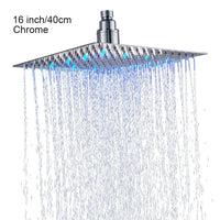 Luxury Chrome  LED  Rainfall Shower Head Stainless Steel Square Color Changing Lights Shower head Water Flow Generates
