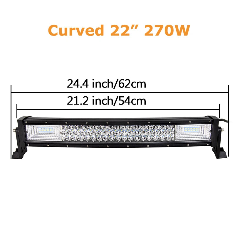 Curved/Straight 22 32 42 52inch 675W 540W Led Light Bar Driving Lights 7D 3-Rows Offroad Truck SUV ATV Tractor Car Boat