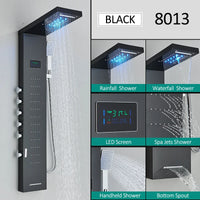 LED Shower Panel Tower System Rain Waterfall Shower Column Hydroelectricity LCD Display With Massage Body Spa Bath Shower Faucet