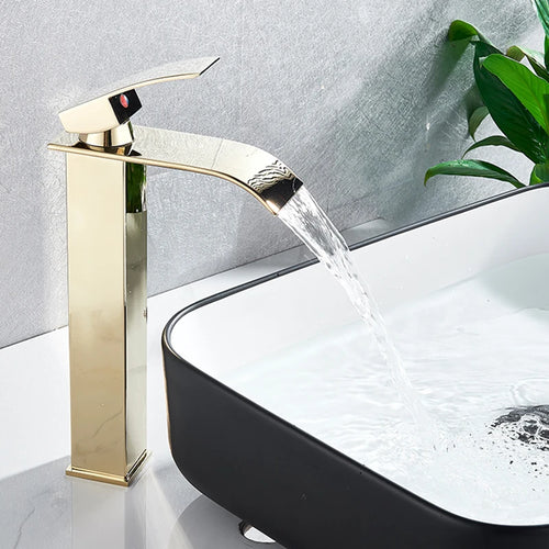 Black Waterfall Basin Sink Faucet Tall Bathroom Mixer Tap Wide Spout Vessel Sink Fauet Hot Cold Water Tap