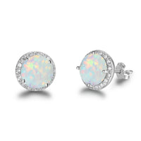 10mm Blue Opal Stone 925 Sterling Silver Stud Earrings Ocean Style Fashion Earrings for Women Gift for Her (Jewelora EA102018)