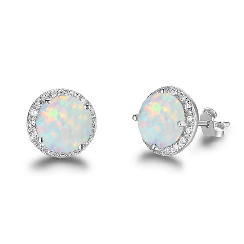 10mm Blue Opal Stone 925 Sterling Silver Stud Earrings Ocean Style Fashion Earrings for Women Gift for Her (Jewelora EA102018)