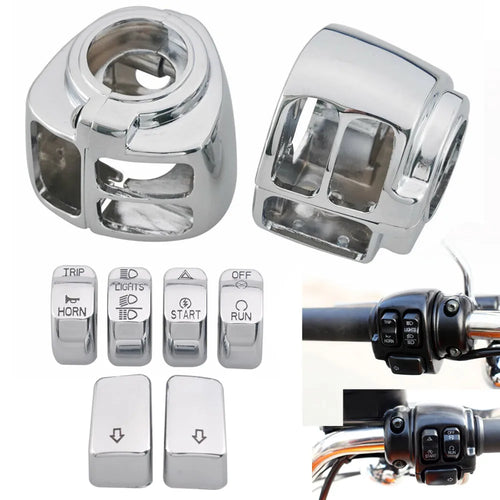 Motorcycle Handlebar Control Switch Housings Chrome Switch Caps Kit Parts For Harley VRSC Sportster XL XR Dyna Softail Road King