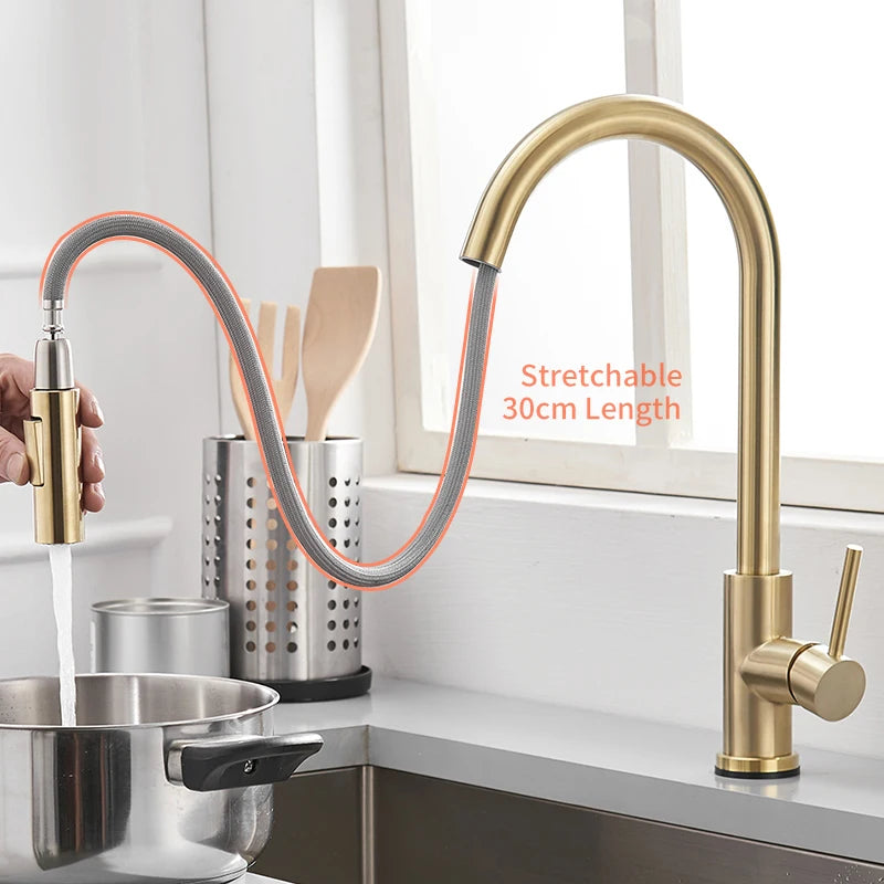 Sensor Kitchen Faucets Black Gold Smart Touch Inductive Sensitive Faucet Mixer Tap Single Handle Dual Outlet Water Modes 1005J