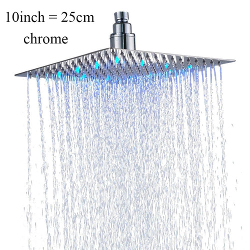Luxury Chrome  LED  Rainfall Shower Head Stainless Steel Square Color Changing Lights Shower head Water Flow Generates