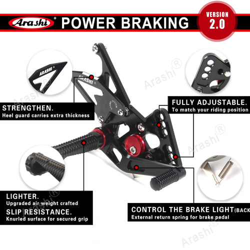 Arashi V2.0 Adjustable Rearset For KAWASAKI Ninja ZX4R ZX-4R 2023 / ZX-4RR ZX4RR 2022 -2024 CNC Footrest Foot Pegs Pedal