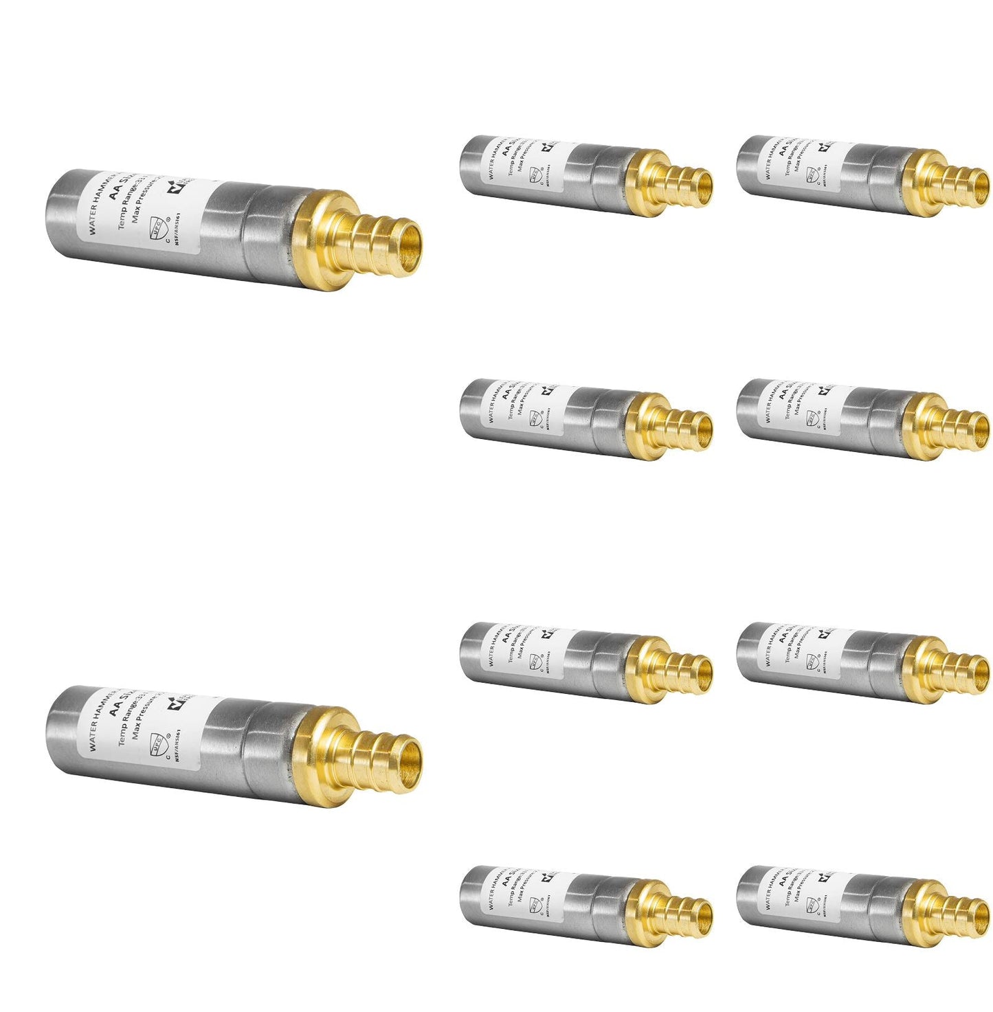 10 Pcs 1/2" PEX Crimp Connection F1807, Straight Water Hammer Arrestor, Stainless Steel