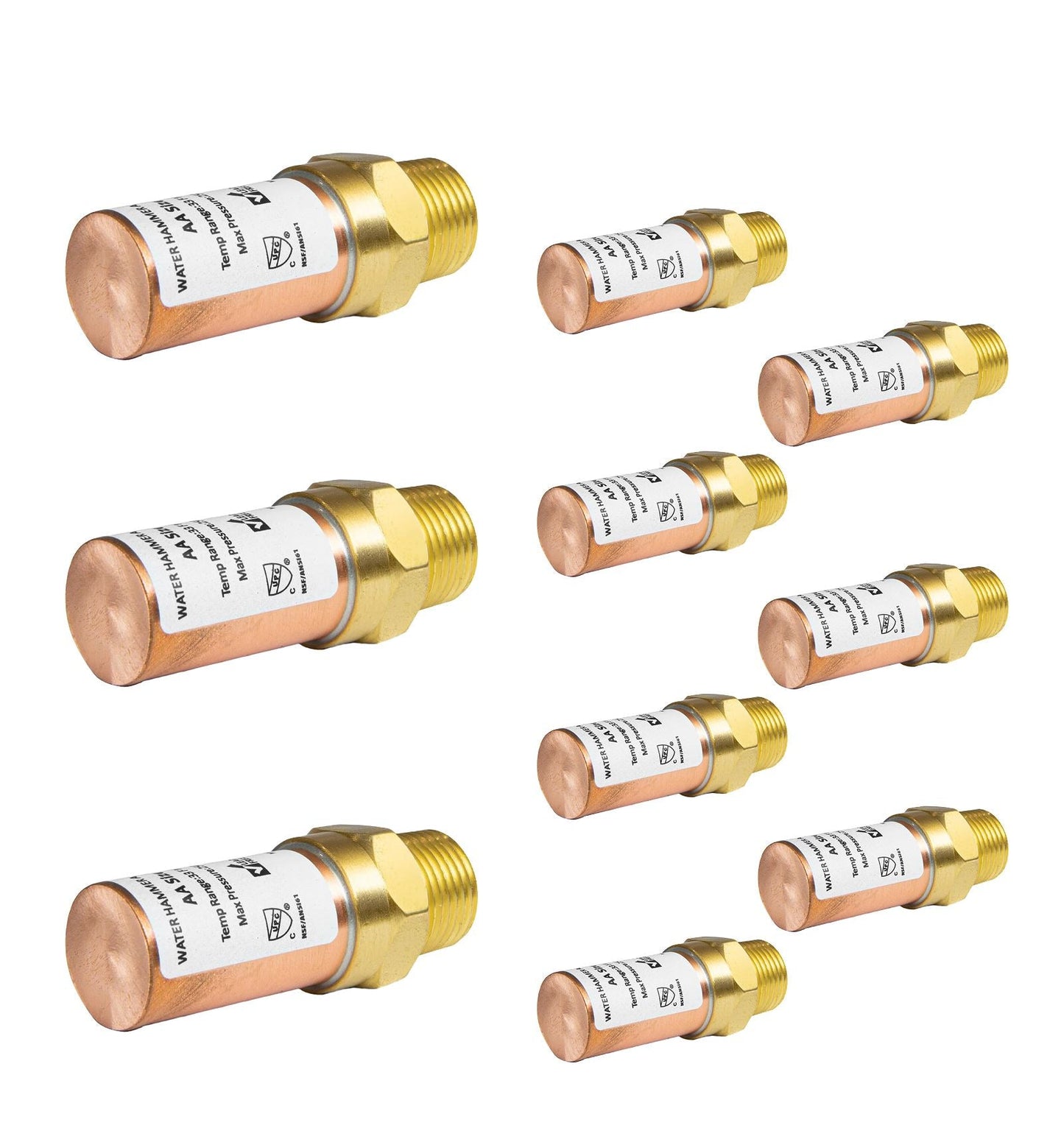 10 Pcs 1/2" MIP Connection, Straight Water Hammer Arrestor, Copper